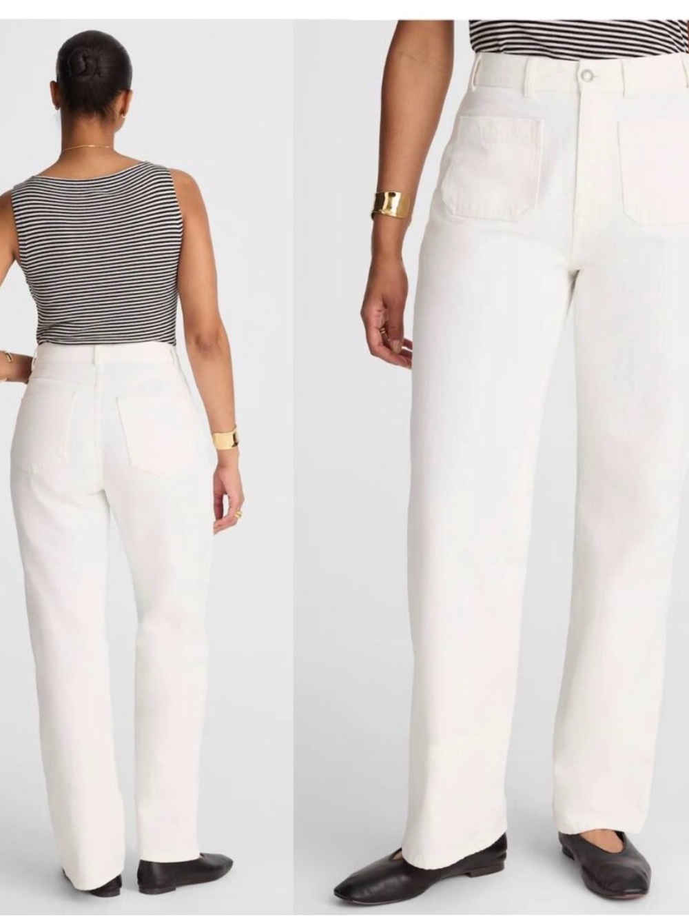 Madewell Curvy Cleo Straight Jean Patch Pocket White Denim NEW